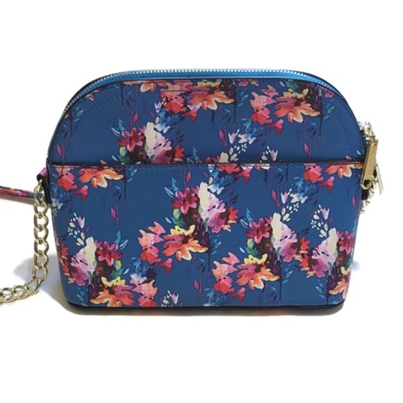 Steve Madden Floral Crossbody Purse Blue Gold Chain Chic Summer Vacation Bag - Picture 4 of 16